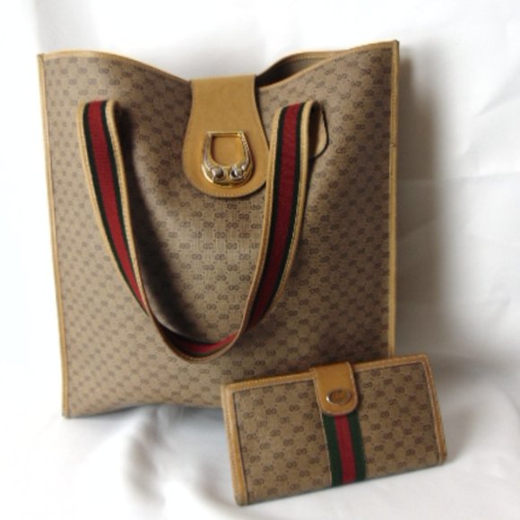 Gucci Handbags - GUCCI Vintage Ophidia Micro GG Monogram Canvas Web Horsebit Tote Wallet